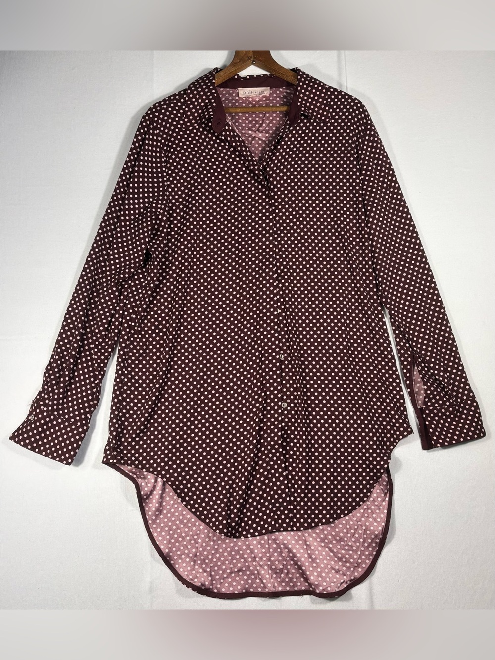 Philosophy Women’s Large Polka Dot Long Sleeve Burgundy Shirt